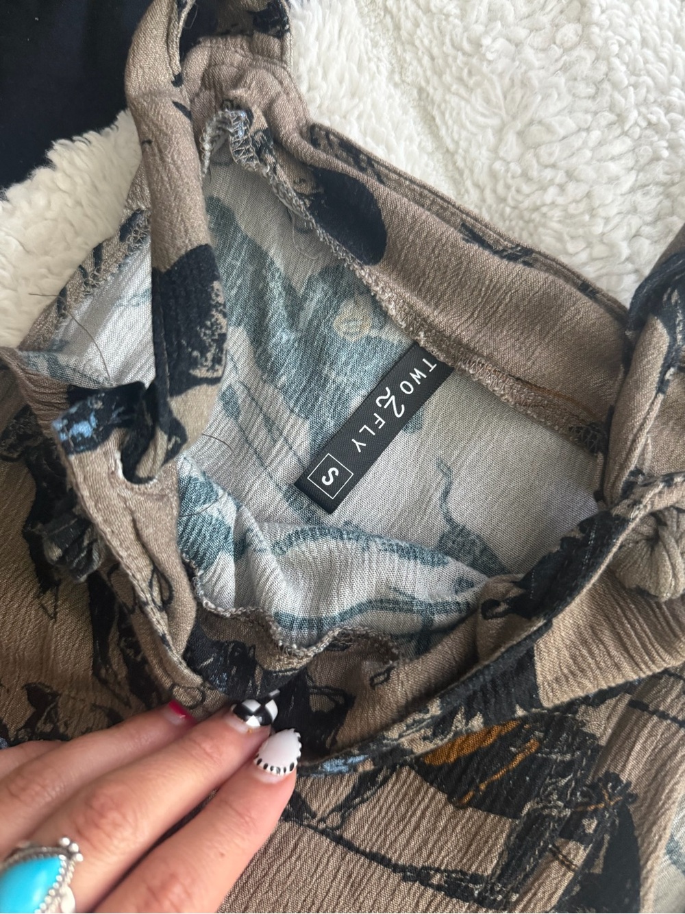 Tie-strap Overall Dress with Western Horse Print - Picture 5 of 5